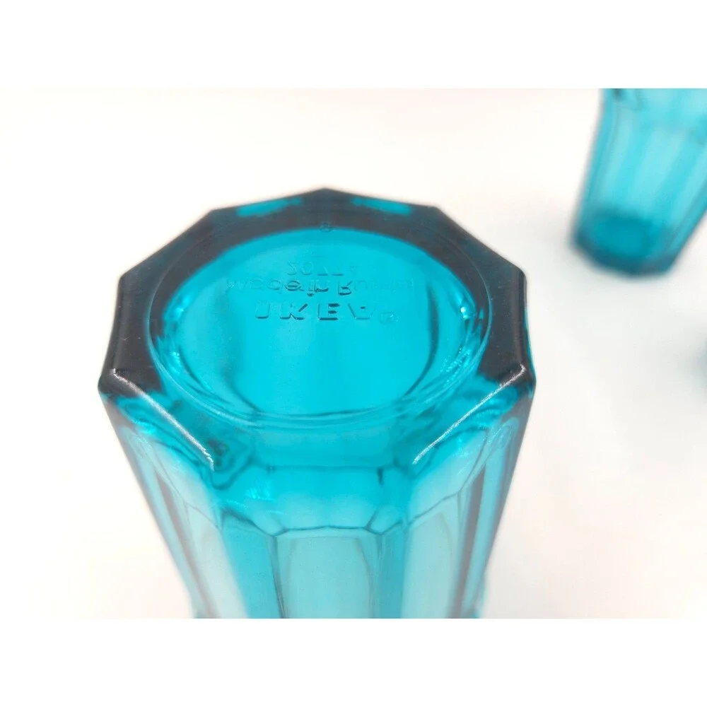 4 - IKEA Pokal Turquoise Aqua Blue Panel Tumblers Glasses Cups 12 Oz 5.25